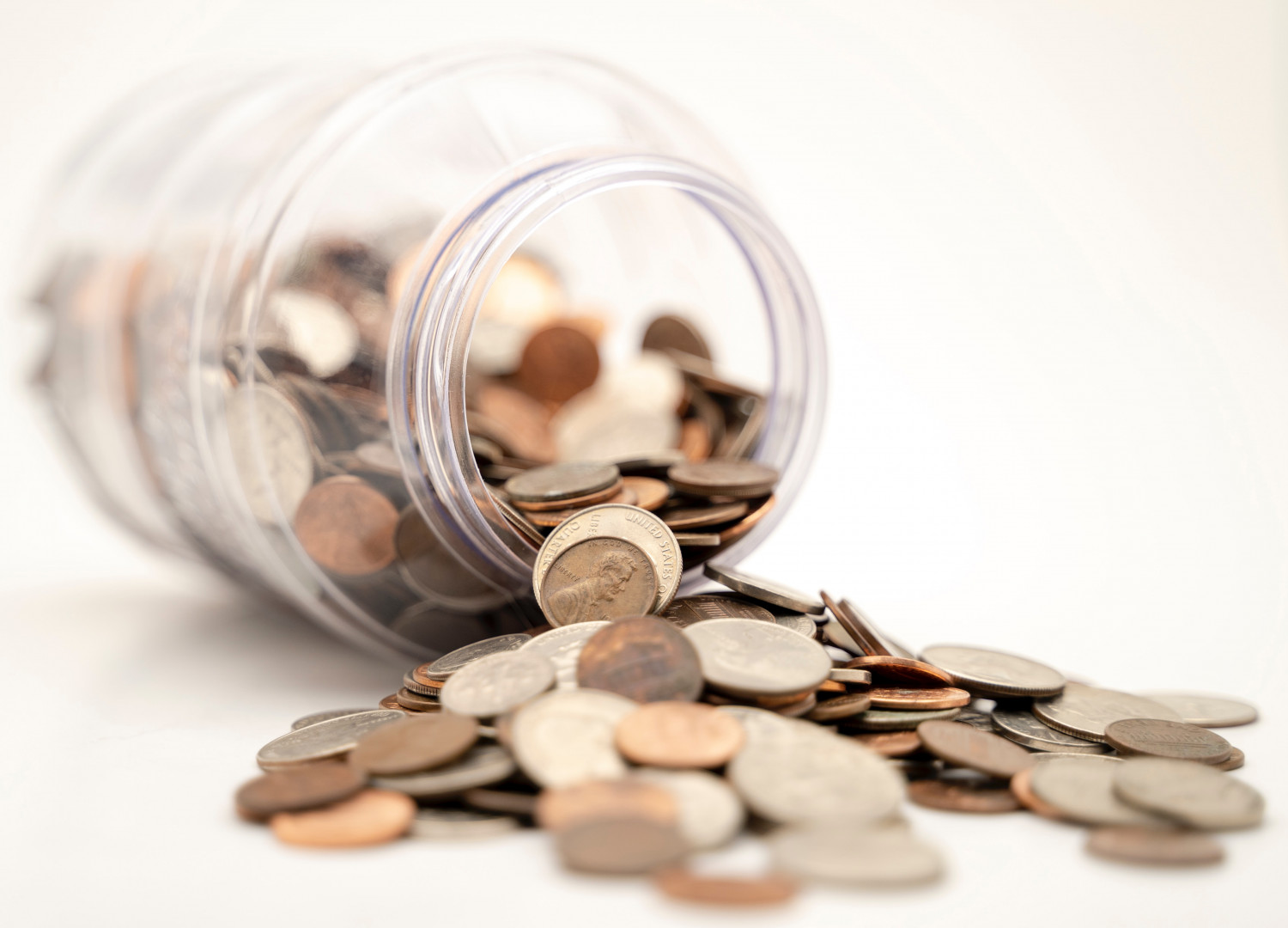 A jar of coins on its side